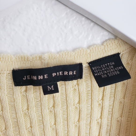 Jeanne Pierre Yellow Lettuce Hem Tweed Y2K 90's Baby Tee Cable Knit Medium - Picture 3 of 4